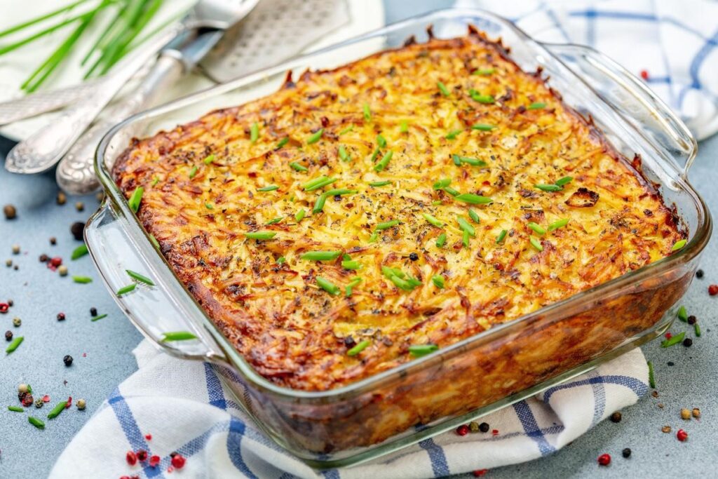 homemade turkey breakfast casserole sitting on countertop